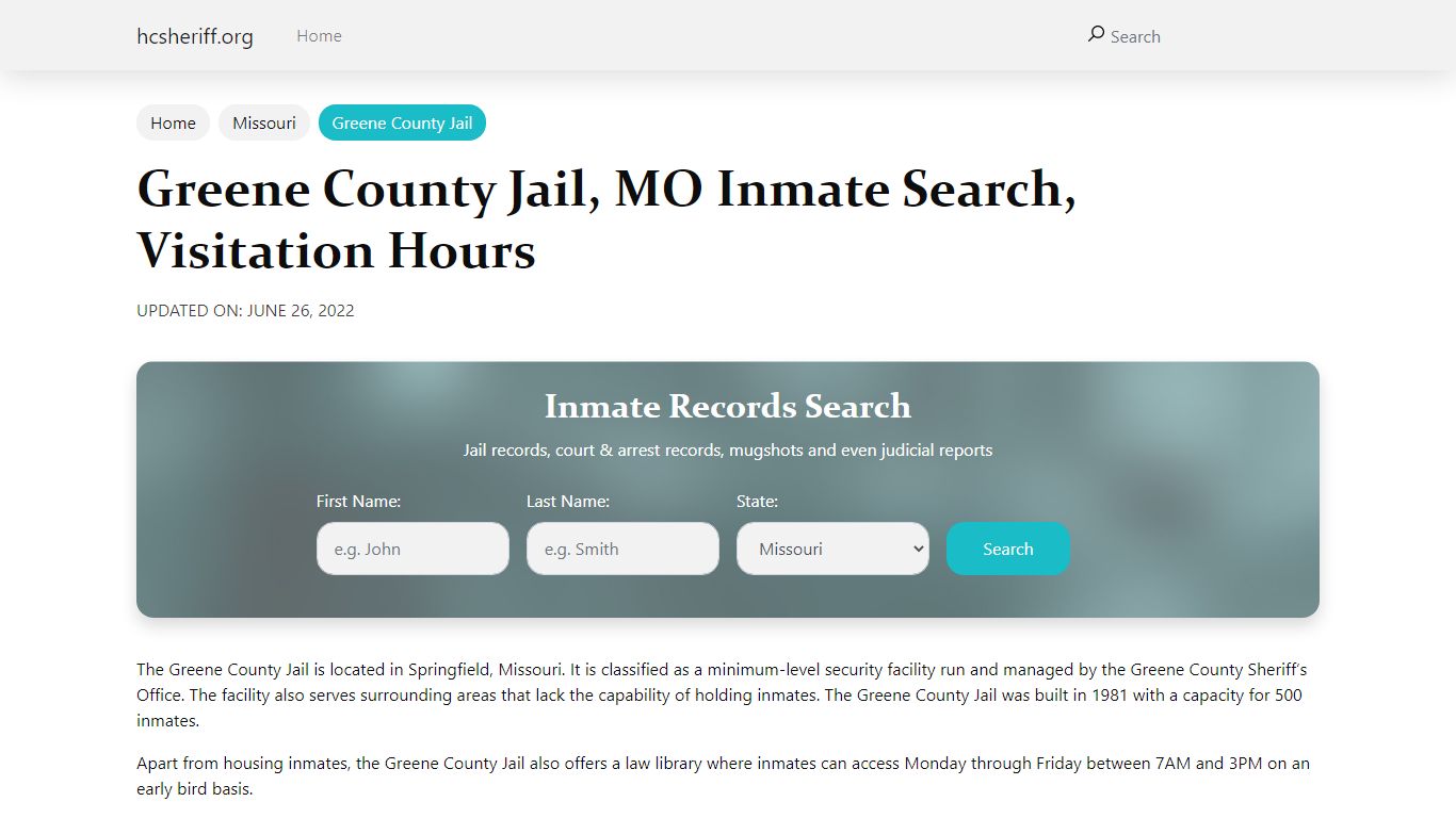 Greene County Jail, MO Inmate Search, Visitation Hours